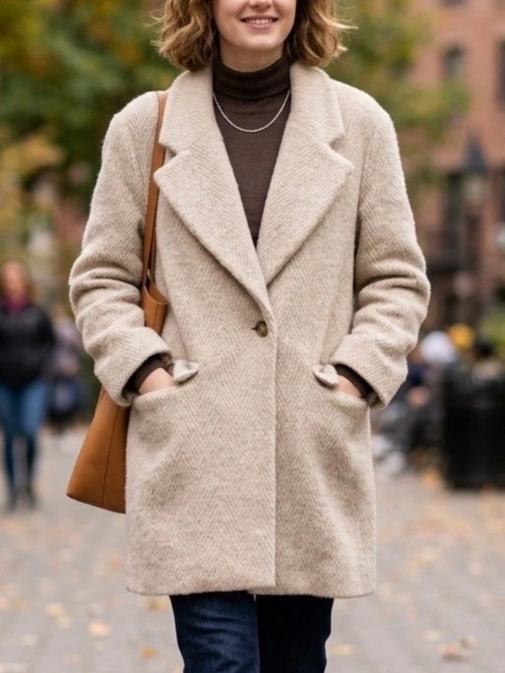 Gianni Bini Women’s L Plush Cream Teddy Coat Herringbone Pea Coat Cozy Topper